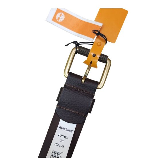 Timberland Mens Full Grain Leather Belt M 34/36 Brown Brass Buckle 1 1/2" Wide - Picture 11 of 16